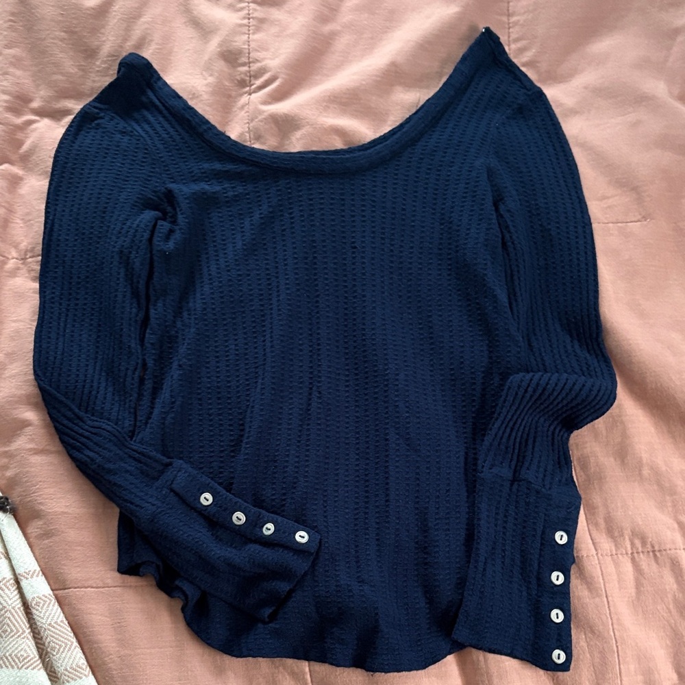 Chaser wide neck waffle knit long sleeve